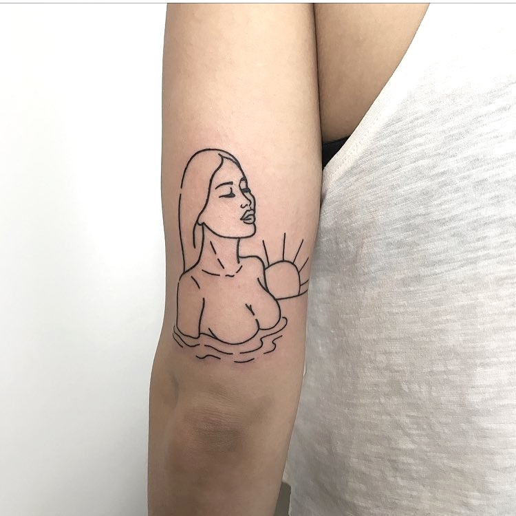 狄小姐大臂小清新简单线条人物纹身图案