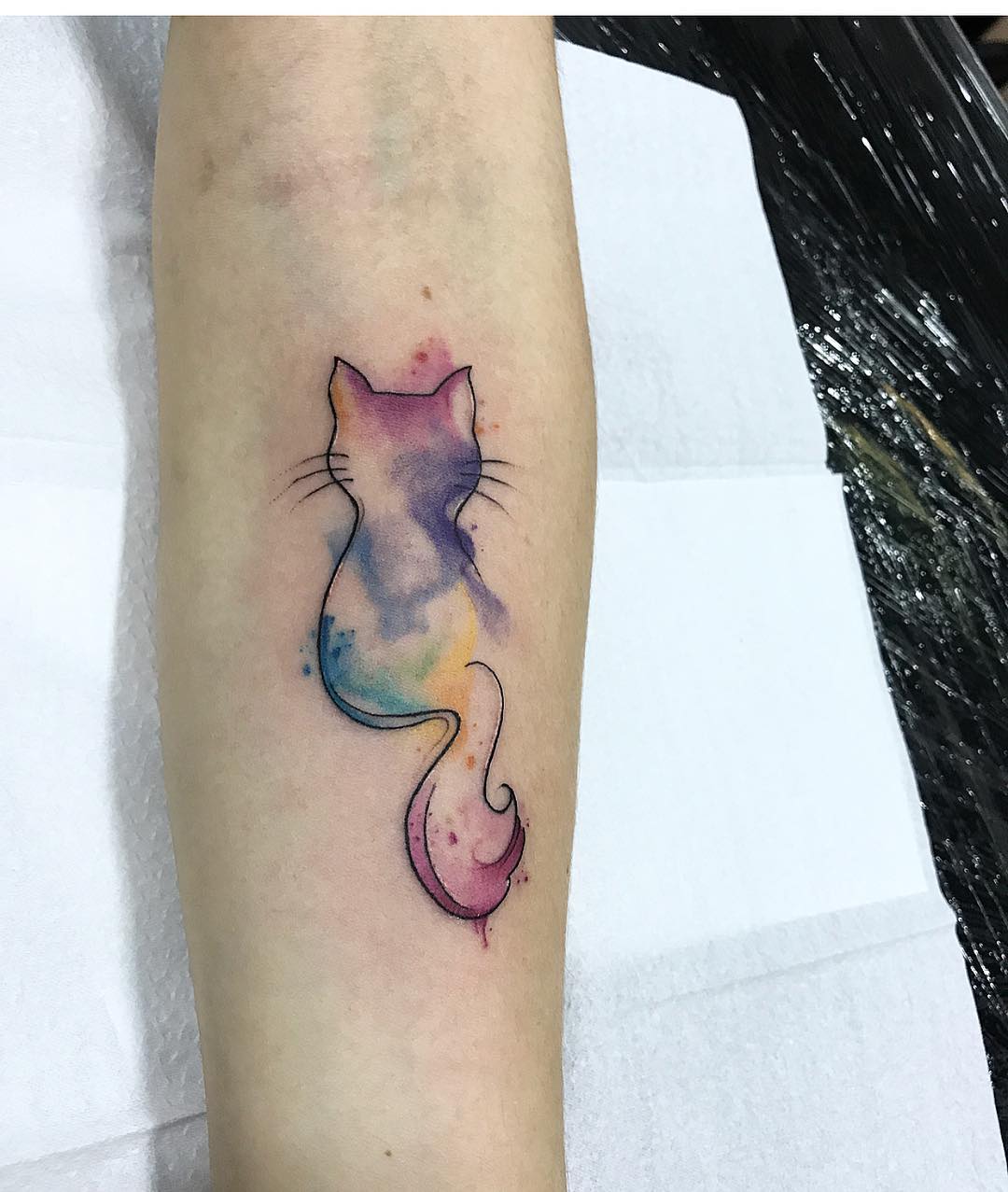 搞母婴行业的家小姐小臂水彩猫咪纹身图案