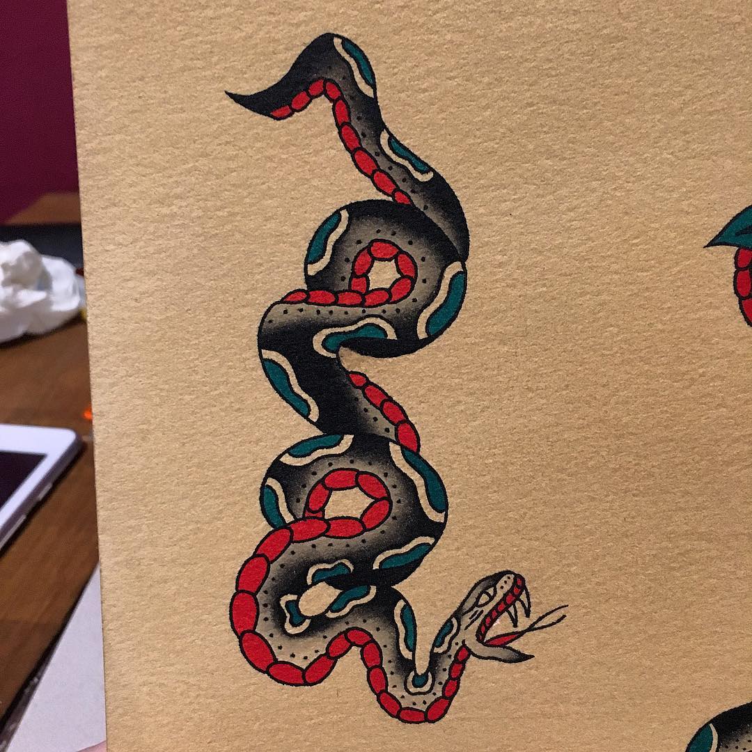 巢先生oldschool蛇纹身手稿